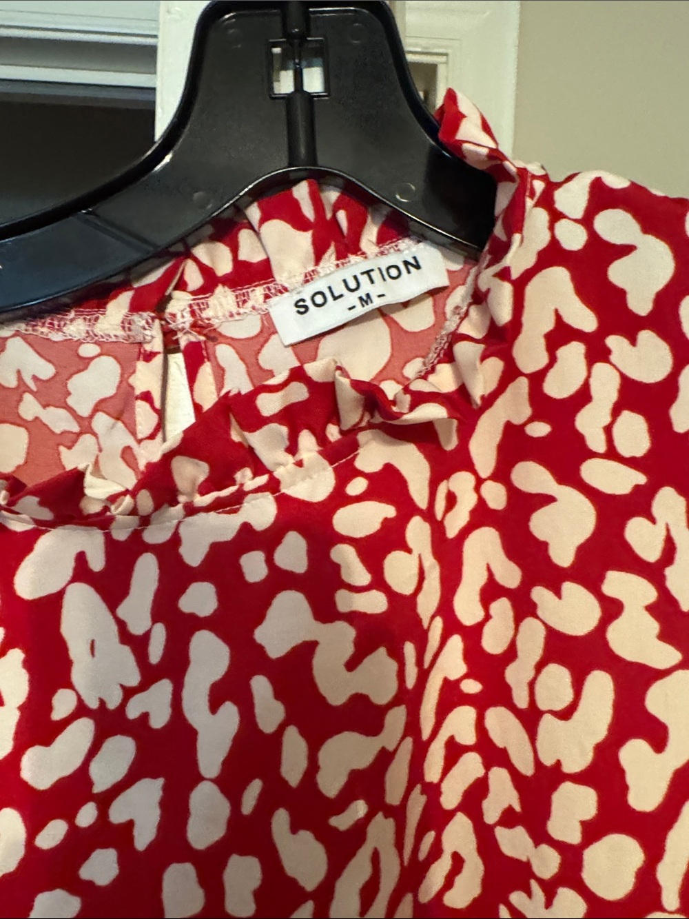 Solution-Red and White Printed Ruffle Sleeve Blouse